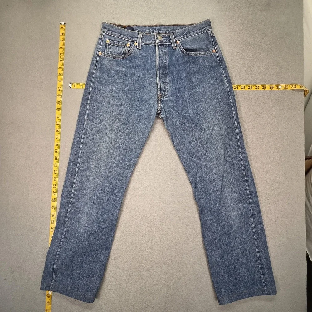 VTG Levis‎ 501 Jeans Mens Straight USA 90s Faint Stains Altered Hem Fits 30x28